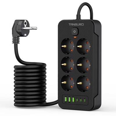 Steckdosenleiste 6-Fach 3 USB Mehrfachsteckdose mit Flachstecker und Schalter