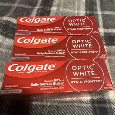 NEW / SET OF 3 Colgate Optic White Stain Fighter 4.2 oz Clean Mint Paste Each