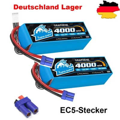 2xYowoo 6S 4000mAh EC5 150C 22,2V Graphen Lipo Batterie für Auto Drohne Flugzeug