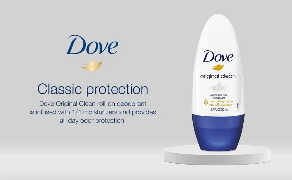Dove Original Clean Roll On Deodorant, Aluminum Free, All Day Odor Protection, 4 - Image 2 of 4