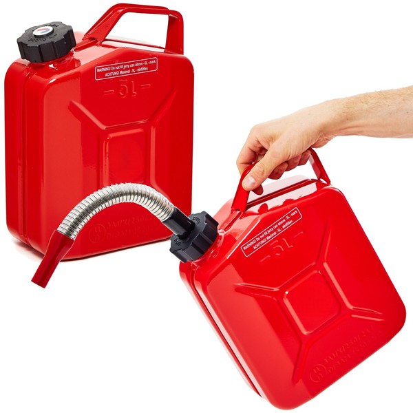 Bw® Metall Benzinkanister Mit Schraubverschluss 2X 5 Liter + AusgießEr - Rot-image