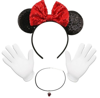 Rote Maus Ohren Stirnband mit Handschuhen und Halskette bereit für Disney