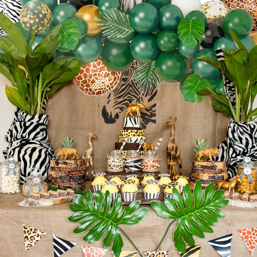 152Pcs Jungle Safari Balloon Garland Arch Kit, Gold Dark Green Animal Balloons A - Picture 6 of 12