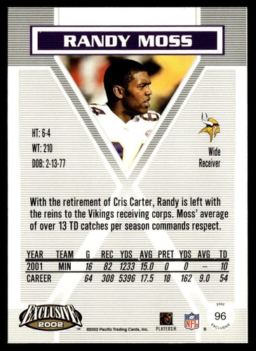 2002 Pacific Exclusive #96 Randy Moss Football - Picture 2 of 2