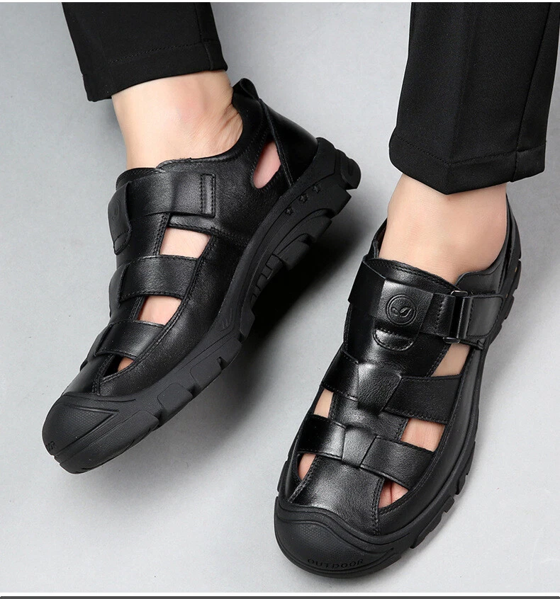 Mens Summer Hollow Out Beach Sandals Casual Faux Leather Non Slip Slippers Shoes