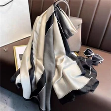 Silk Scarf Shawl Black Gray Stripe Sun Protection Wrap Dual Use for Women