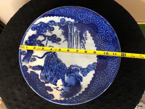 Antique Japanese Cobalt Blue White Porcelain Plate 11-3/4" Tiger - Picture 7 of 12