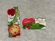 Vintage Pea Pod Peach Valentines Cards Lot, Used
