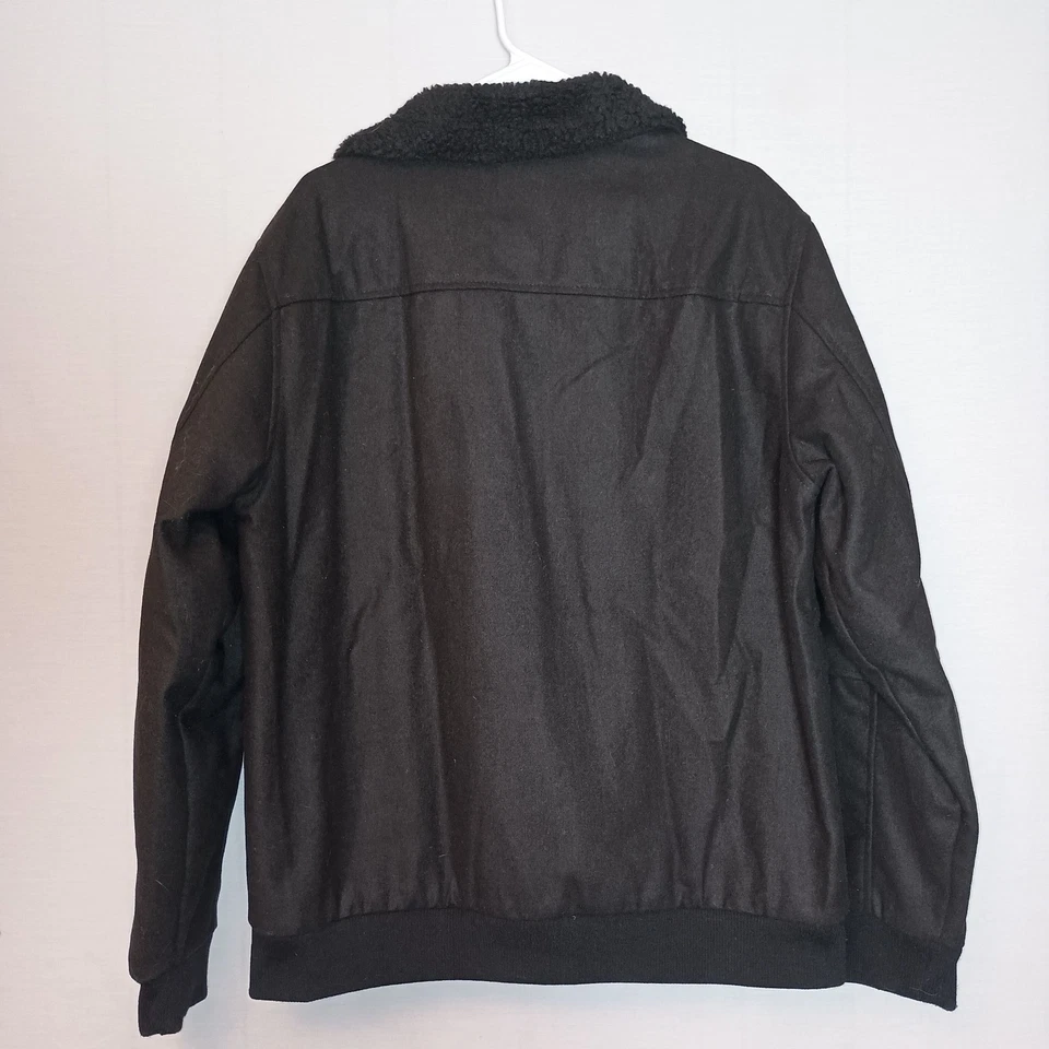 Para Hombres Rock & Republic Negro Piel Sintética Forrado Cuello Banda Acanalada Dobladillo Gótico Talla Grande Foto 2 de 4