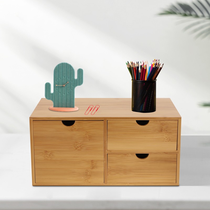 Bamboo Desk Organizer Drawer Tabletop Storage Organization Box Home