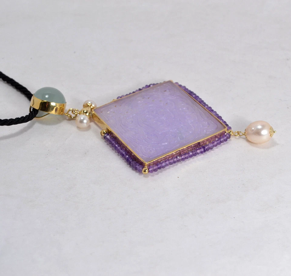 CIONDOLO ARGENTO 925 DORATO GIADA GIADA PERLE AMETISTA RONDELLE AGDV 0239 - Immagine 3 di 4