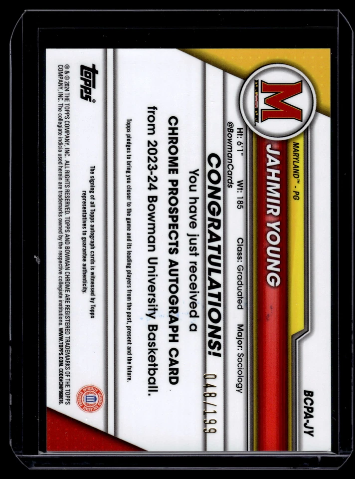 Jahmir Young 2023-24 Bowman University Chrome Lava Refractor Auto Card /199 - Image 2 of 2