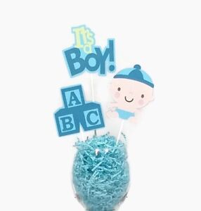 Baby Boy Centerpiece Sticks Cake Toppers with Baby Blocks Shower Decorations