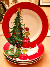 DR.SEUSS THE GRINCH WHO STOLE CHRISTMAS RED SIDE PLATES SET OF 4 SANTA GOLD