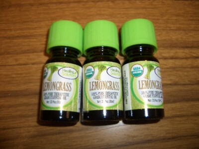 Healing Solutions Organic Lemongrass 100% Essential Oil 3 Bottles .33 oz each