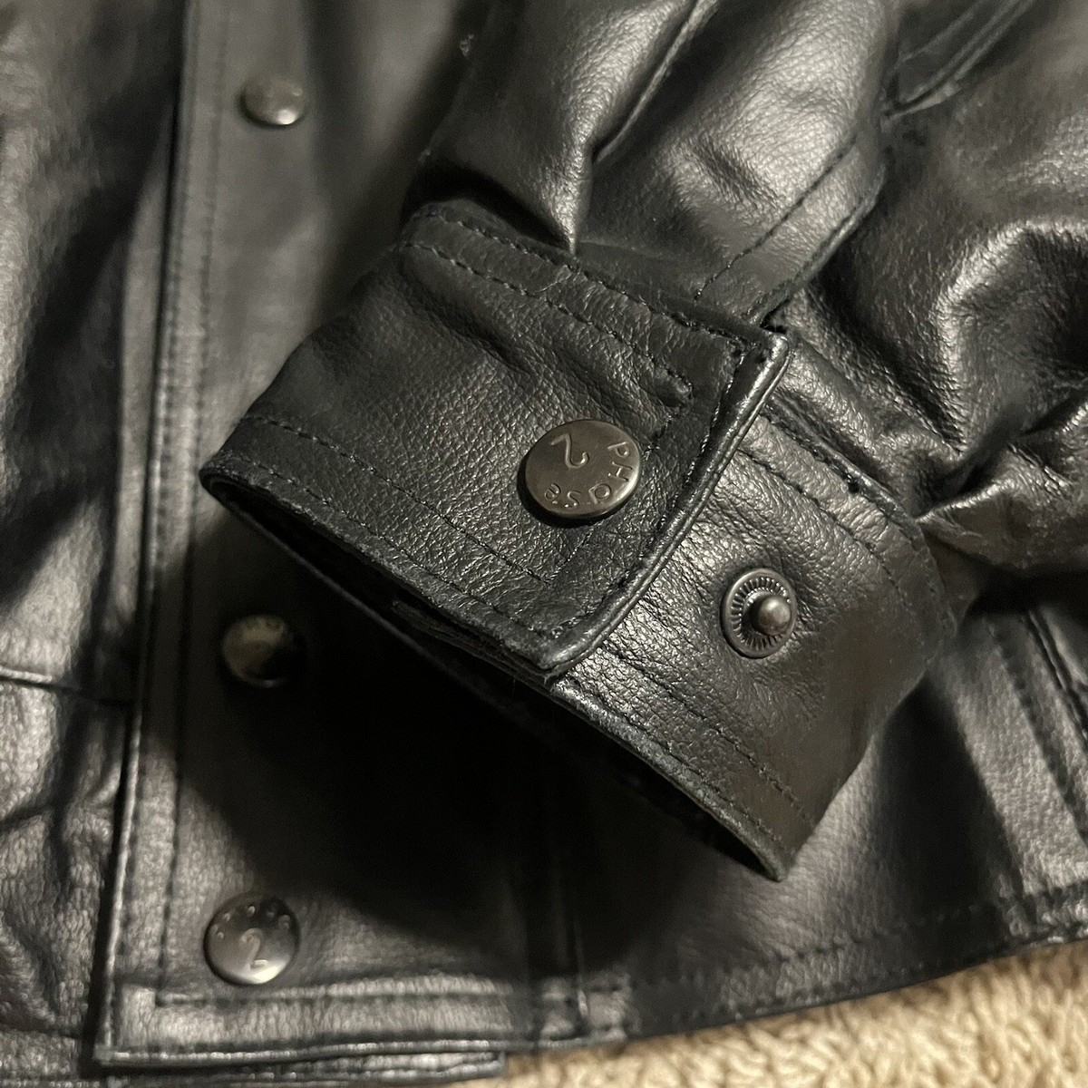 Vintage Phase 2 Leather Jacket Double Collar Black Bomber Vintage Phase 2 Leather Jacket Double Collar Black Bomber