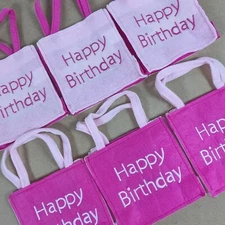 Set of 6 ~ Pink & Light Pink "Happy Birthday" ~ Party Favor Bags ~Free Shipping