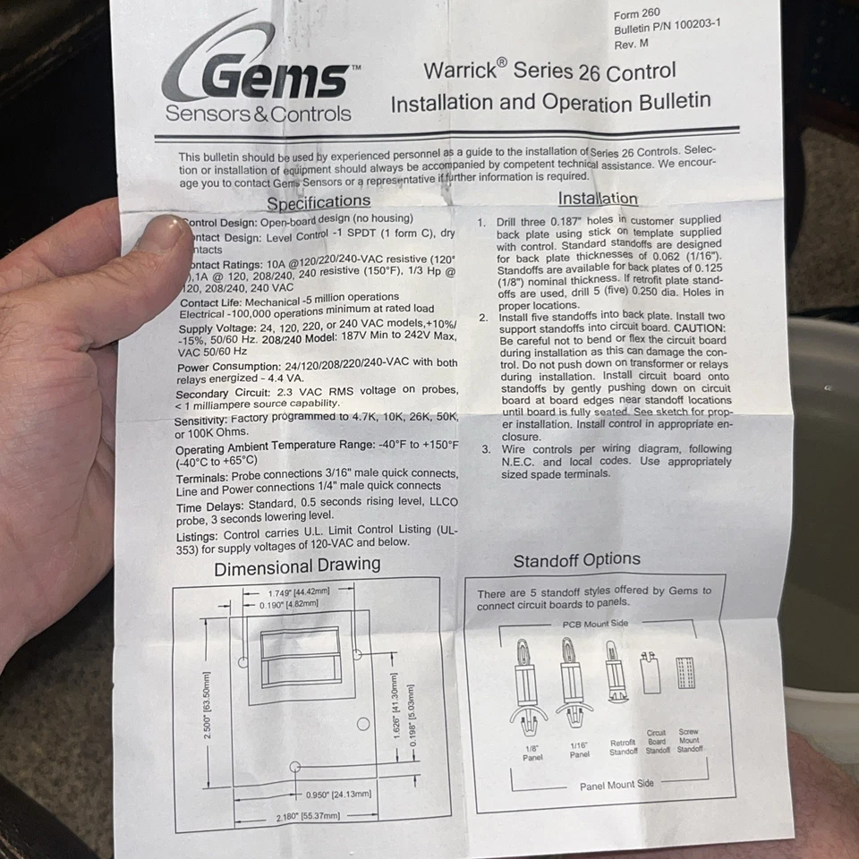 Warrick-gems Sensors & Controls 26b1a0e 10k Ohm, 120v, 1/16 Inches Panel Level - Image 4 of 4