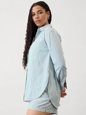 Athleta M MEDIUM Midday Relaxed Shirt Trillium Stripe Top Blouse Travel Work NWT