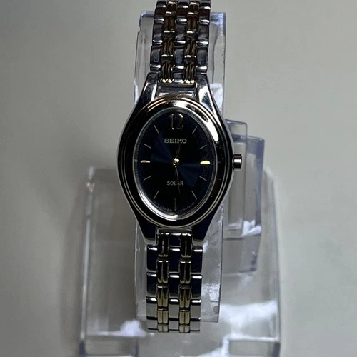 Vintage Seiko Women V114-0AA0 Two Tone Oval Solar 20mm Watch