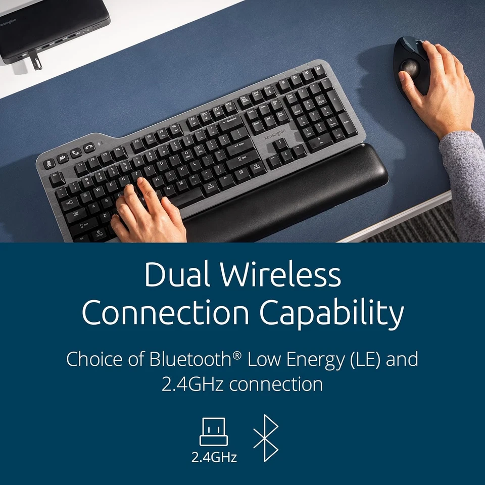 Kensington Pro Fit Ergo TB550 Rechargeable Bluetooth 2.4GHz Ergonomic 34mm Thumb - Image 4 of 4