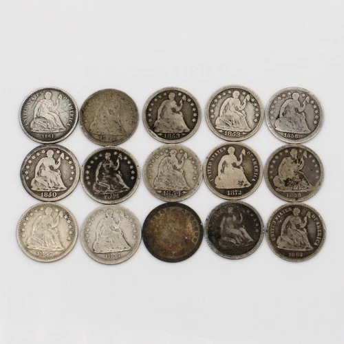 1838-1872 Seated Liberty Half Dime United States Silver Coins Lot of 15 #C871-5