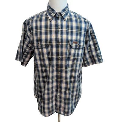 Chemise Carhartt L Oxford Bleu Jaune Carreaux Manches courtes Coton 2 Poches - Photo 1/4