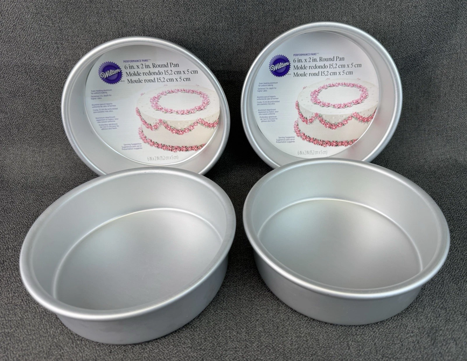Lot Of 4 Wilton Performance 6” X 2” Aluminum Cake Pans Two New