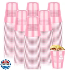 Dualshine 100 Pack Pink Plastic Cups 12 oz, Disposable Cups for Party, Heavy 