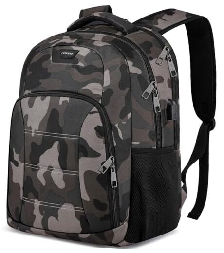 15.6 Inch Grey Black Camo Laptop Backpack for Teen Boys School-image