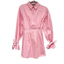 Missguided Womens Size 0 Pink Tie Cuff Balloon Skater Shirt Dress