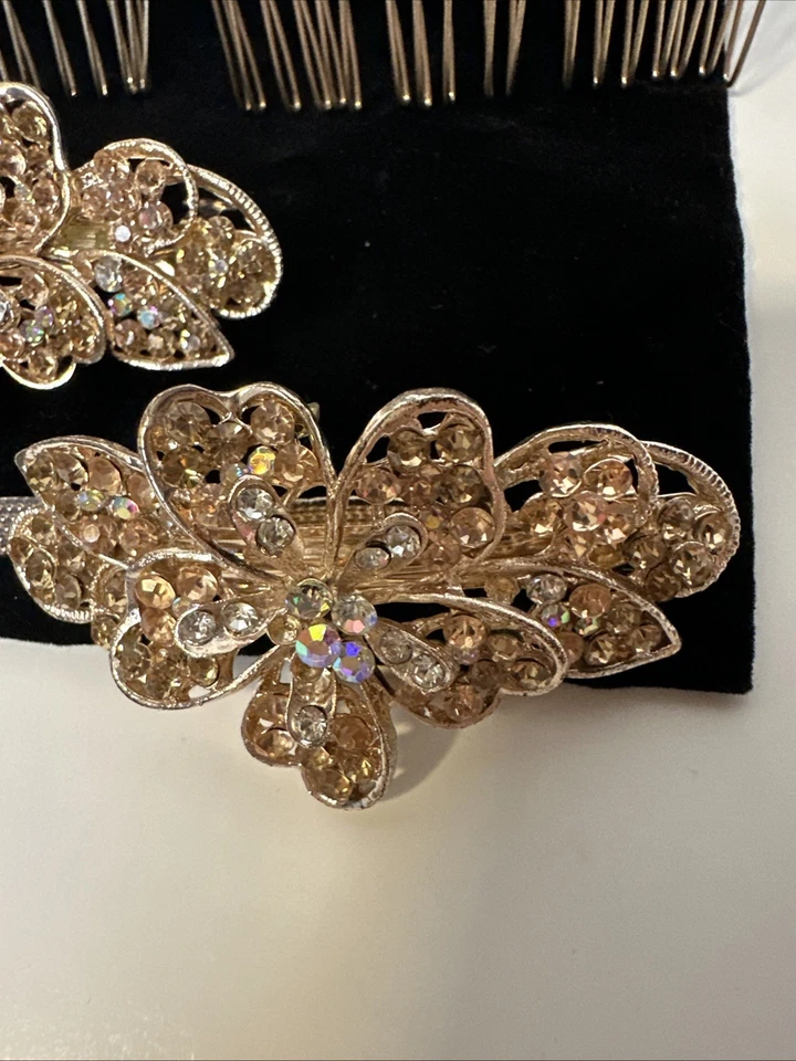 Accesorios para el cabello de cristal dorado rosa para boda graduación Foto 2 de 4
