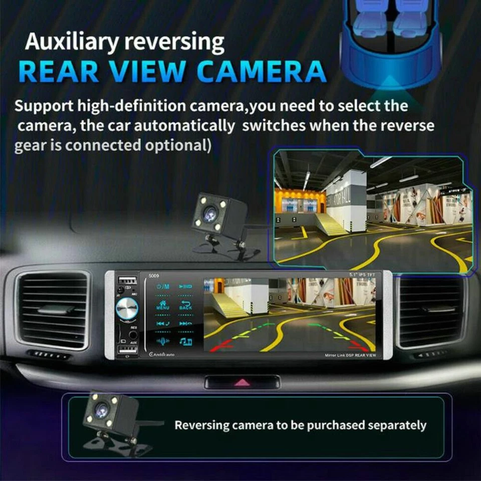 5.1"Single 1 Din Car Stereo Radio MP5 Player Bluetooth Touch Screen Carplay FM Foto 2 de 4