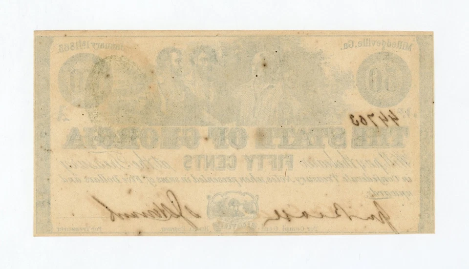 1863 Cr.14A 50c The State of GEORGIA Note - CIVIL WAR Era AU/UNC - Image 2 of 2