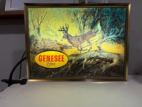 Rare Vintage GENESEE BEER Shadow Deer Box Bar Light Sign. Beautiful!