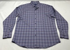 David Donahue Shirt Mens Large Blue Plaid Button Down Long Sleeve Cotton Lyocell