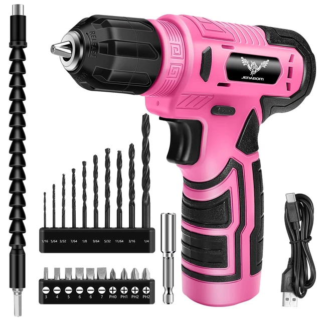8V Pink Cordless Drill, 3/8" Keyless Chuck, Variable Speed