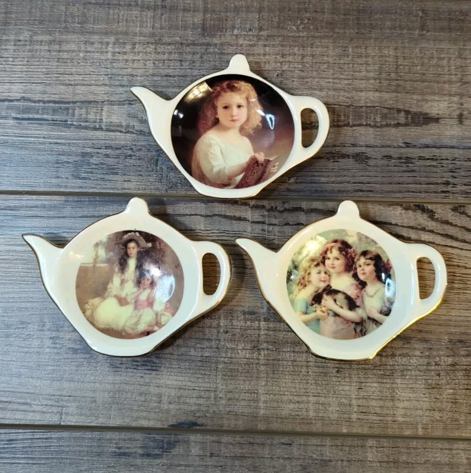 Vintage Fine Porcelain RUI England 3 Tea Bag Plates W