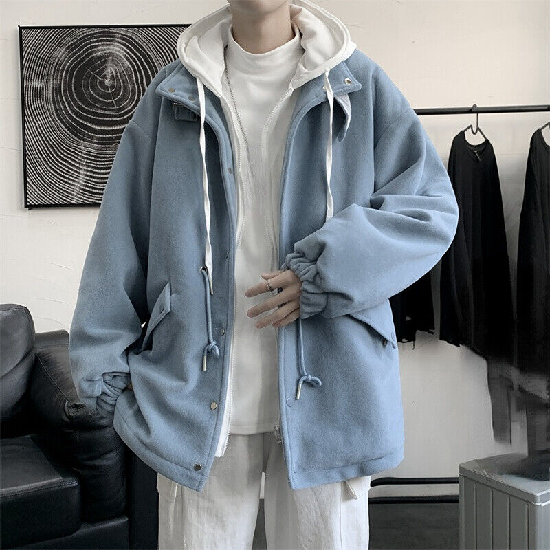 Men Fake Two Piece Hooded Coat Jacket Outerwear Streetwear Men Fake Two Piece Hooded Coat Jacket Outerwear Streetwear