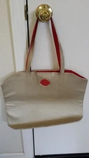 SHISEIDO Ginza Tokyo Gold/Red Women Tote Handbag Magnetic Closure Pre-owned