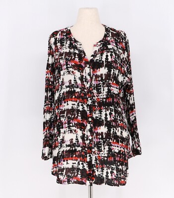 FIG and FLOWER Multi Color Button Front Long Sleeve Shirt Blouse Size 3X