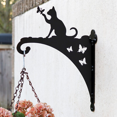 Hanging Basket Bracket Cat And Butterflies Black Steel Garden Heavy Duty  Hanger UK - Main Image