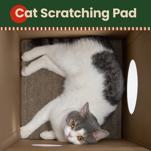 Cardboard Cat House with Scratch Pad & Catnip Cat Play Scratching House for I... - Picture 3 of 9