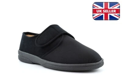 Mens Wide Fit Slippers Washable Extra Wide Slippers Touch Fasten 4E Width EEEE - Image 1 of 4