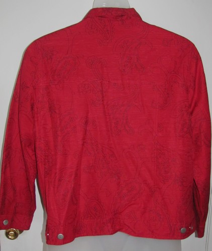 Exc SILKLAND  Red / Black Embroidery  Button Up LINED Jacket Crop Jacket 1X - Picture 2 of 2