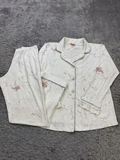 BedHead Pajama Set Women Medium White Marble Print Button Up Shirt Lounge Pants