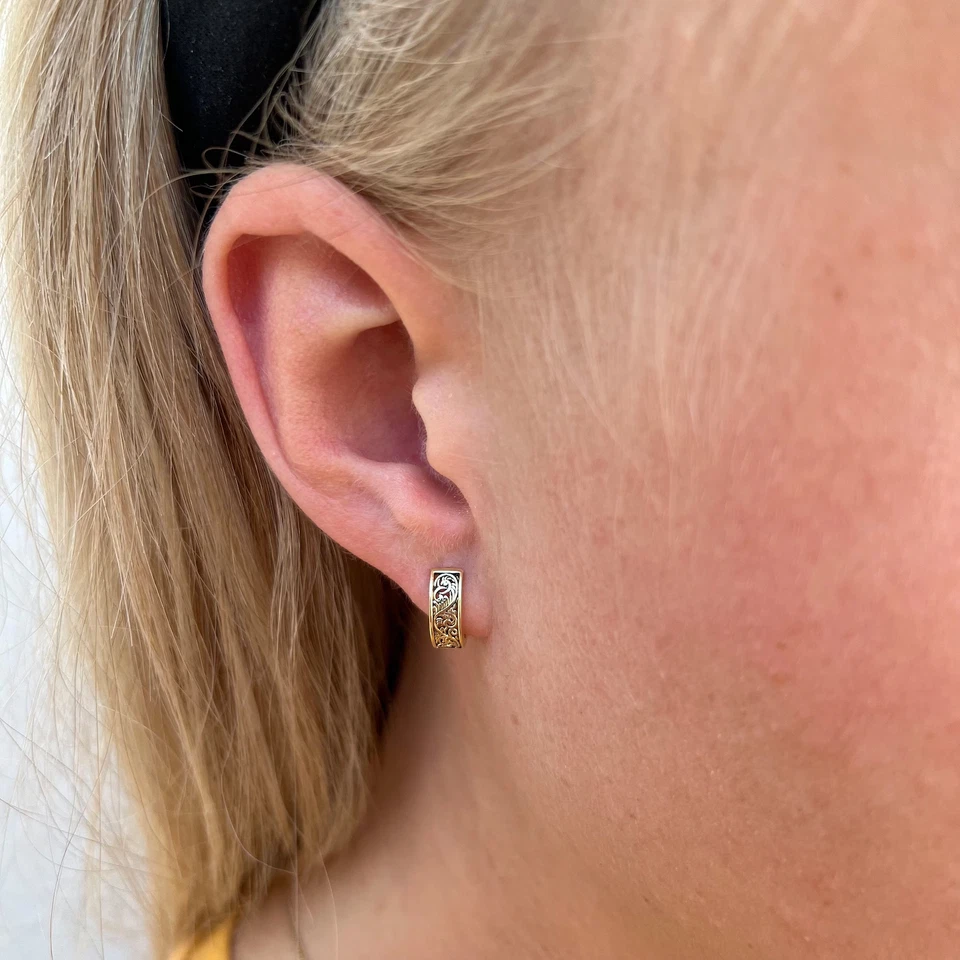 Floral Men's Earrings Hoop Earrings Minimalist Earring Gold Plated Gifts Earring - Image 3 of 4