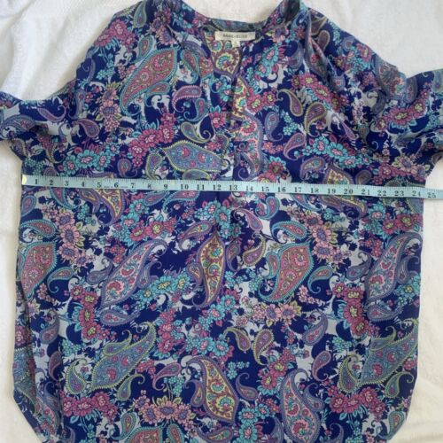 Rose + Olivblau Paisley/Blumen Langarm V-Ausschnitt Bluse Rollärmel - Größe 2X - Bild 6 von 11