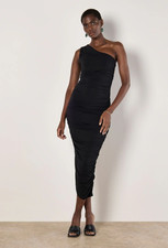apricot bodycon maxi dress super ruched one shoulder size UK 18 black RRP £39