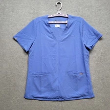 FIGS Women Scrub Top L Blue Casma Three Pocket PO#16785 Short Sleeve